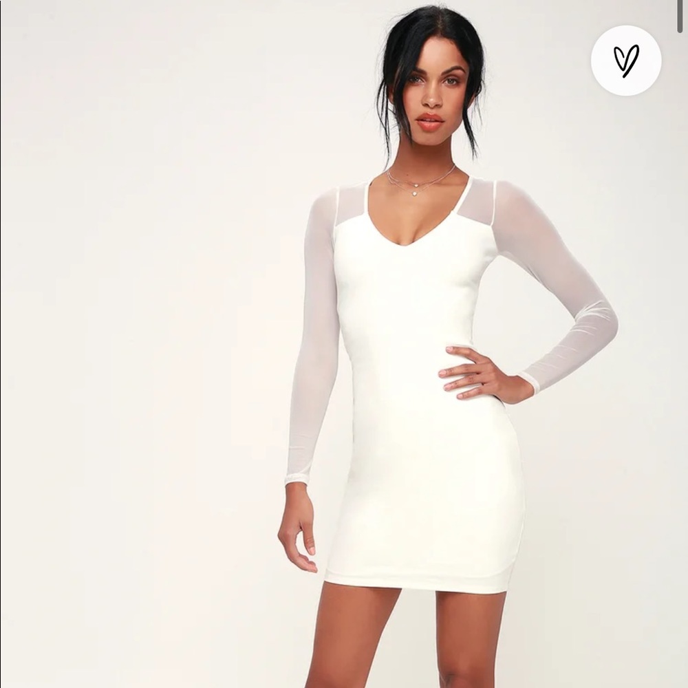 Lulus NWT- Parisian Nights White Mesh Long Sleeve Bodycon- bride!!